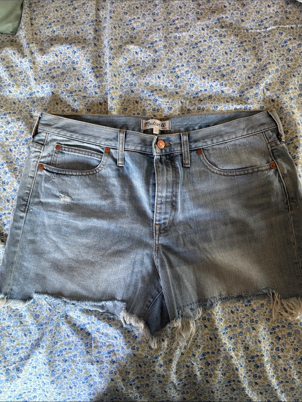 Madewell Light Blue Distressed Denim Cutoff Shorts